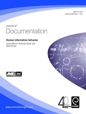 cover image of Journal of Documentation, Volume 63, Issue 1
